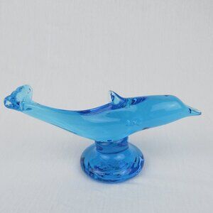 Blue Dolphin Vintage Paper Weight Art Glass Figurine Ron Ray Signed 1995